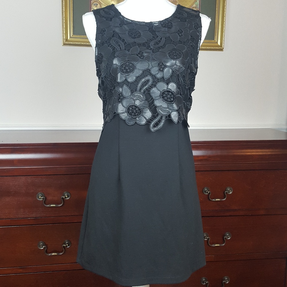 Forever 21 Floral Leather Lace Black Sheath Dress